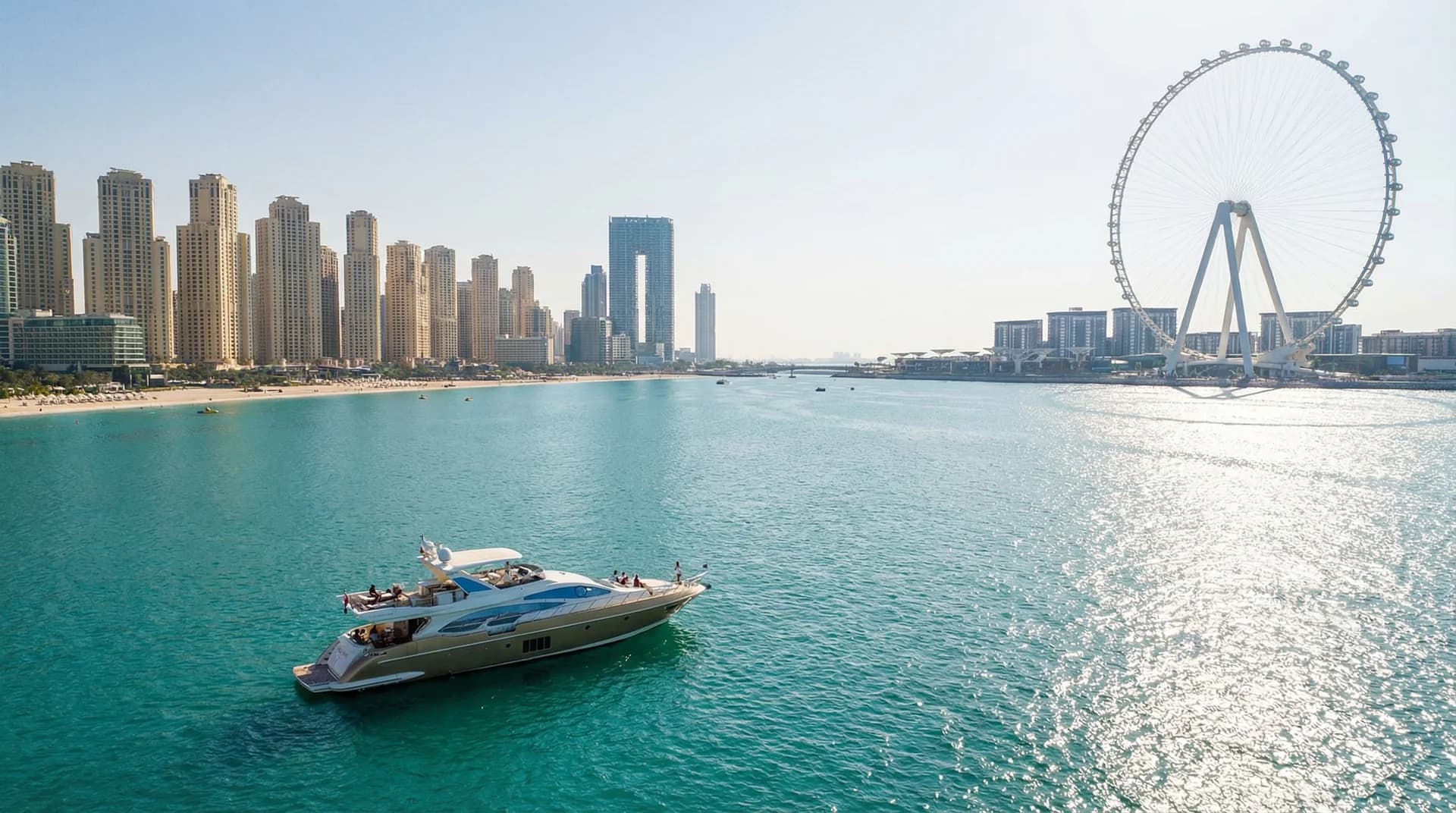 Aerial view of Dubai yacht departure areas including Marina and Palm Jumeirah